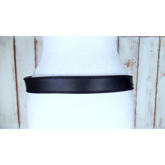 Levi Strauss thick black leather wide belt with distressed buckle / unisex - Picture 5 of 6
